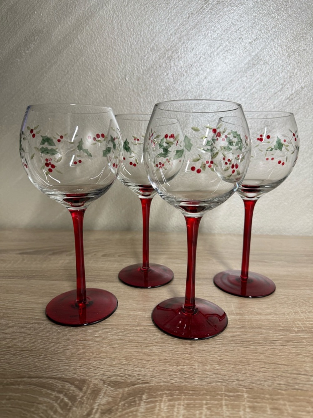 Set of Four Pfaltzgraff
Winterberry Handpainted Wine Goblets.